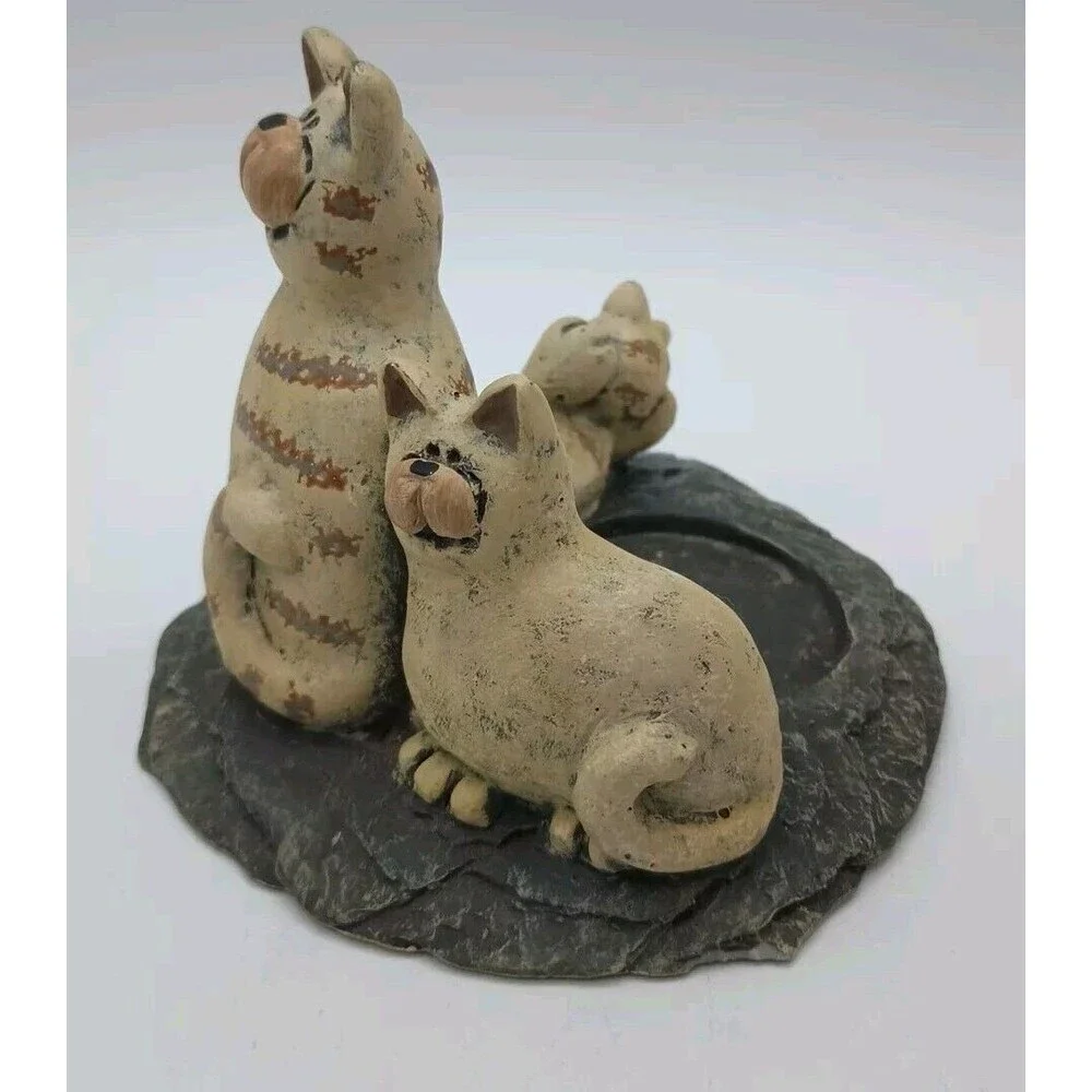 Vtg Crazy Mountain Cat Trio Votive Candleholder Tabby Kitten Tea light Figural